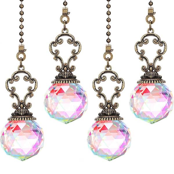 Vintage 5 in. Crystal Prism Ceiling Fan Pull Chains with Connector 4-Pack