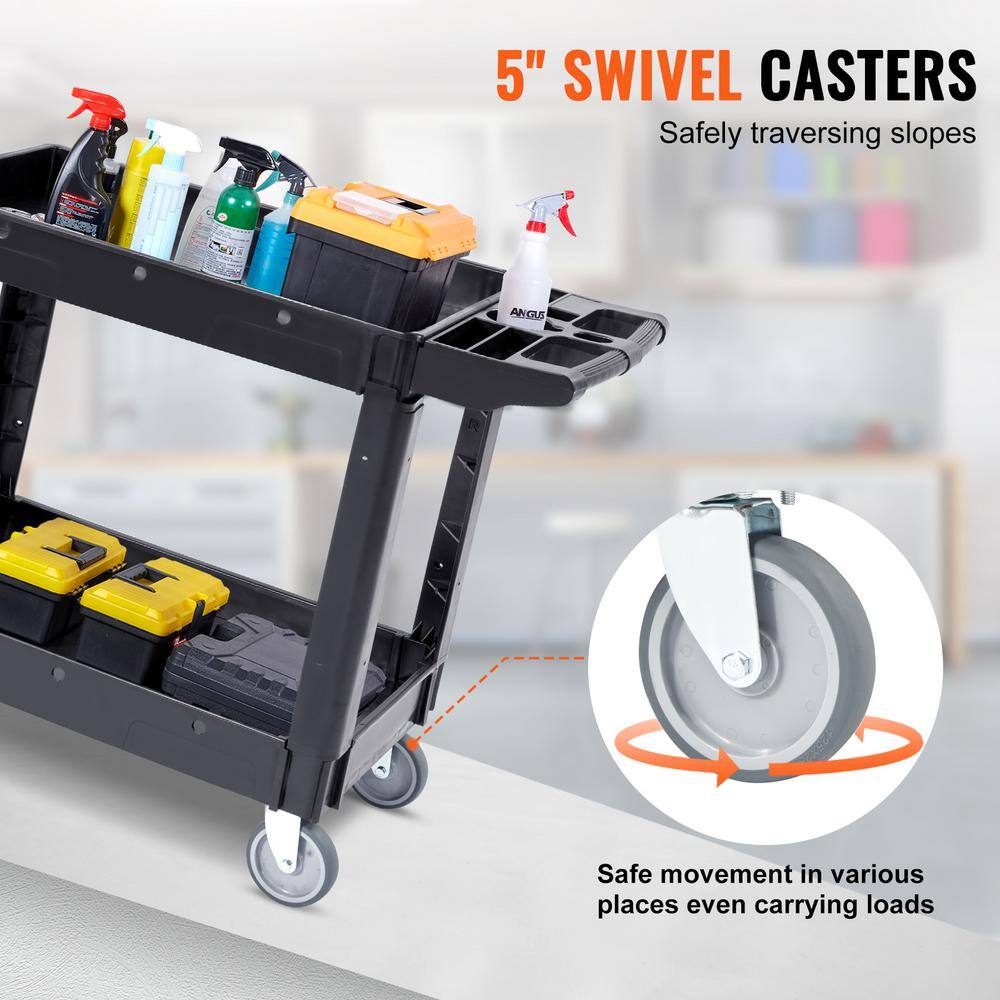 Black Heavy Duty 2-Shelf Rolling Utility Cart with Swivel Wheels