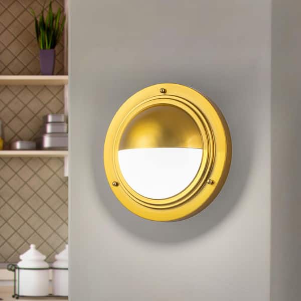 1-Light Integrated Dimmable LED 3000K/4000K/5000K Color Changing Brushed Gold Wall Sconce with Frosted Glass