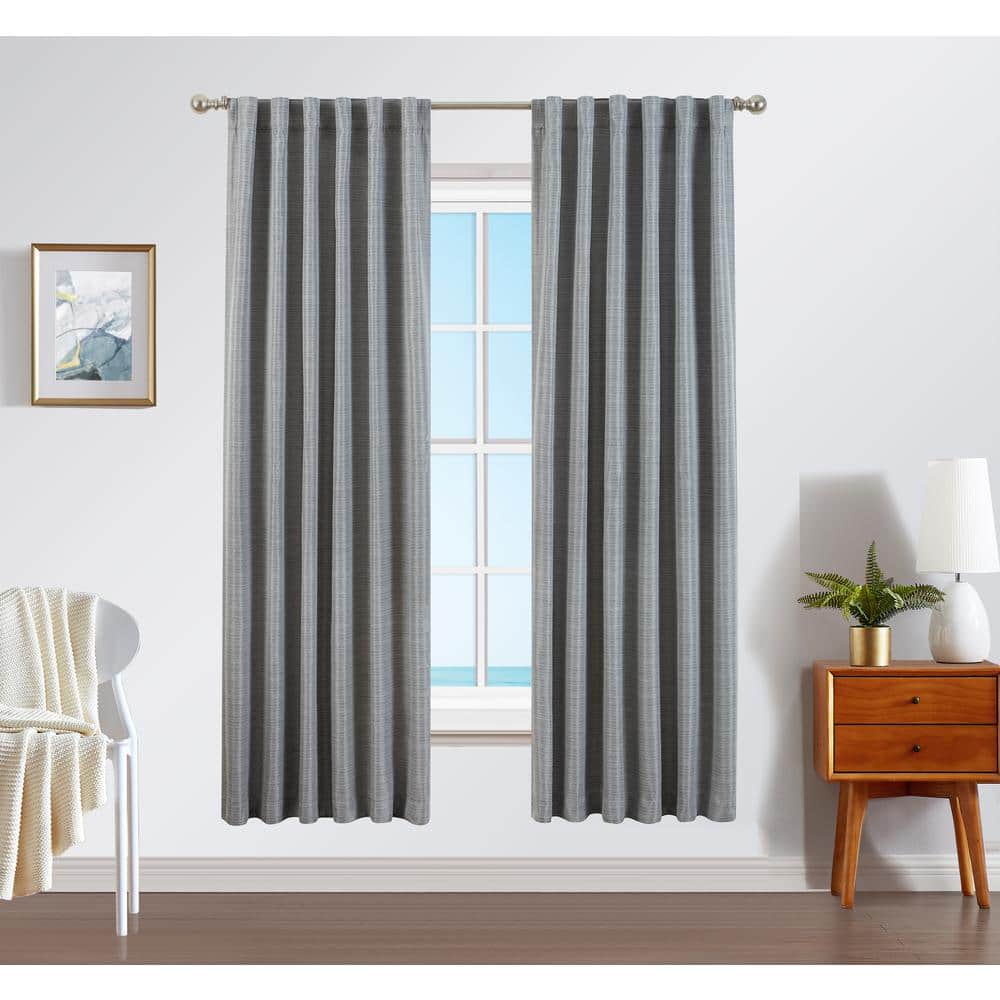 Nautica Robin Thermal Woven Charcoal Room Darkening Back Tab Curtain - 52 in. W x 96 in. L (2-Panels)