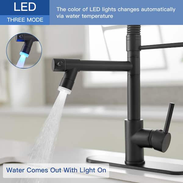Pro Style Spring Single Handle Matte Black 18.4 in. H Pull-Down Faucet W/ 180 Swivel and LED Pot Filler