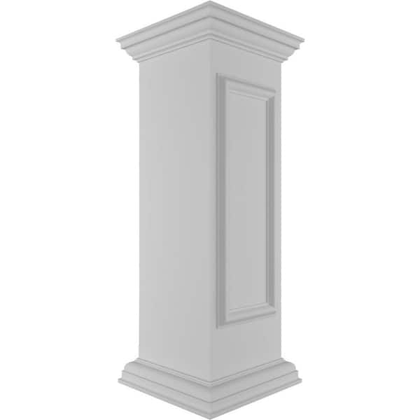 Ekena Millwork Corner 40 in. x 12 in. White Box Newel Post with Panel, Peaked Capital and Base Trim (Installation Kit Included)