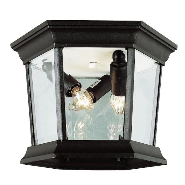 Bel Air Lighting San Marcos 9.25 in 3-Light Black Outdoor Flush Mount Ceiling Light Fixture with Clear Glass