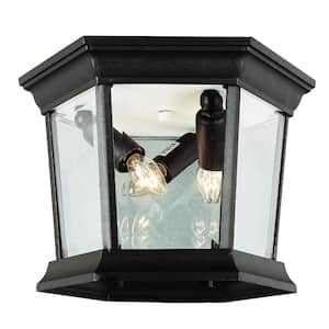 San Marcos 9.25 in 3-Light Black Outdoor Flush Mount Ceiling Light Fixture with Clear Glass