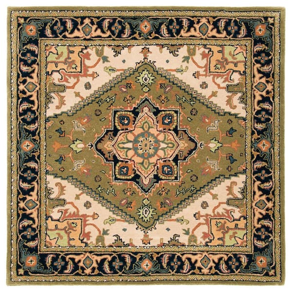 SAFAVIEH Heritage Green/Light Brown 4 ft. x 4 ft. Border Floral Medallion Square Area Rug
