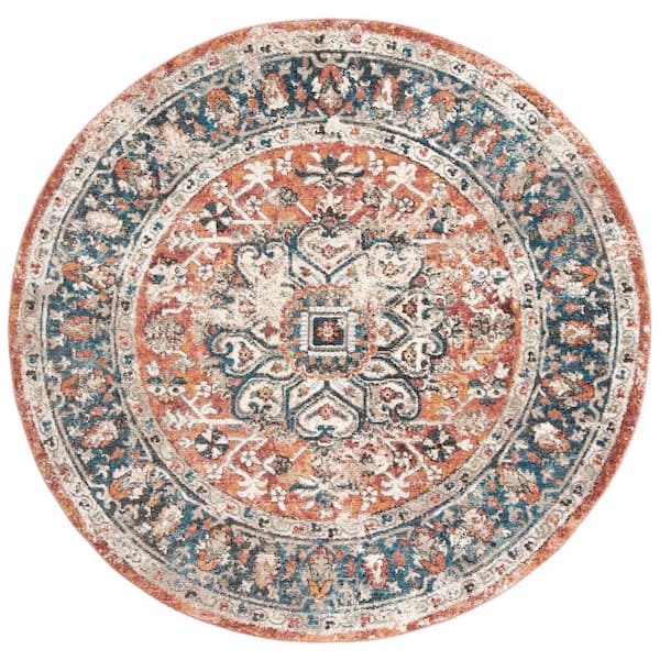 Carlyle 7 ft. x 7 ft. Orange/Blue Distressed Oriental Round Area Rug