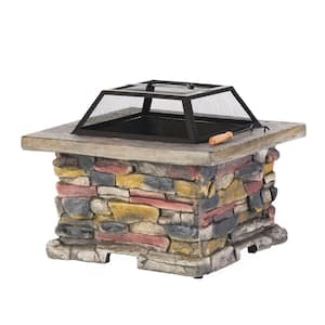 29 in. Gray MgO Light-Weight Concrete Wood Burning Outdoor Fire Pit Table with Lid