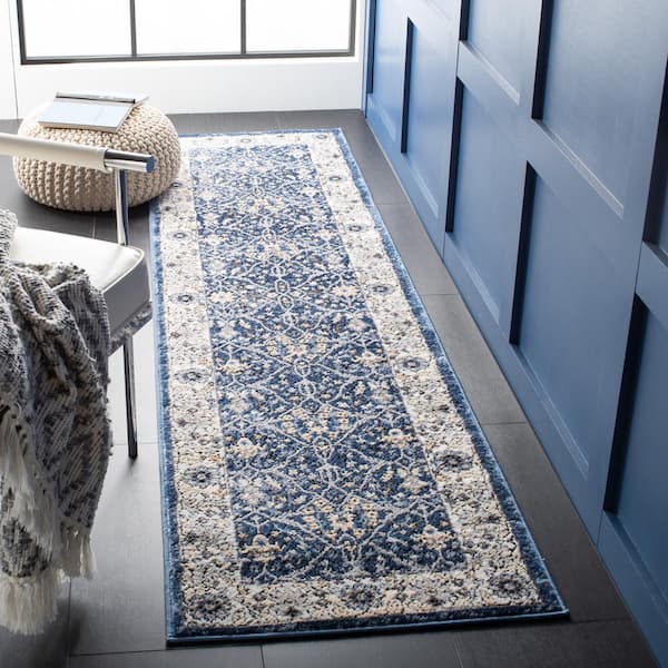 Amelia Navy/Ivory 2 ft. x 8 ft. Floral Medallion Runner Rug