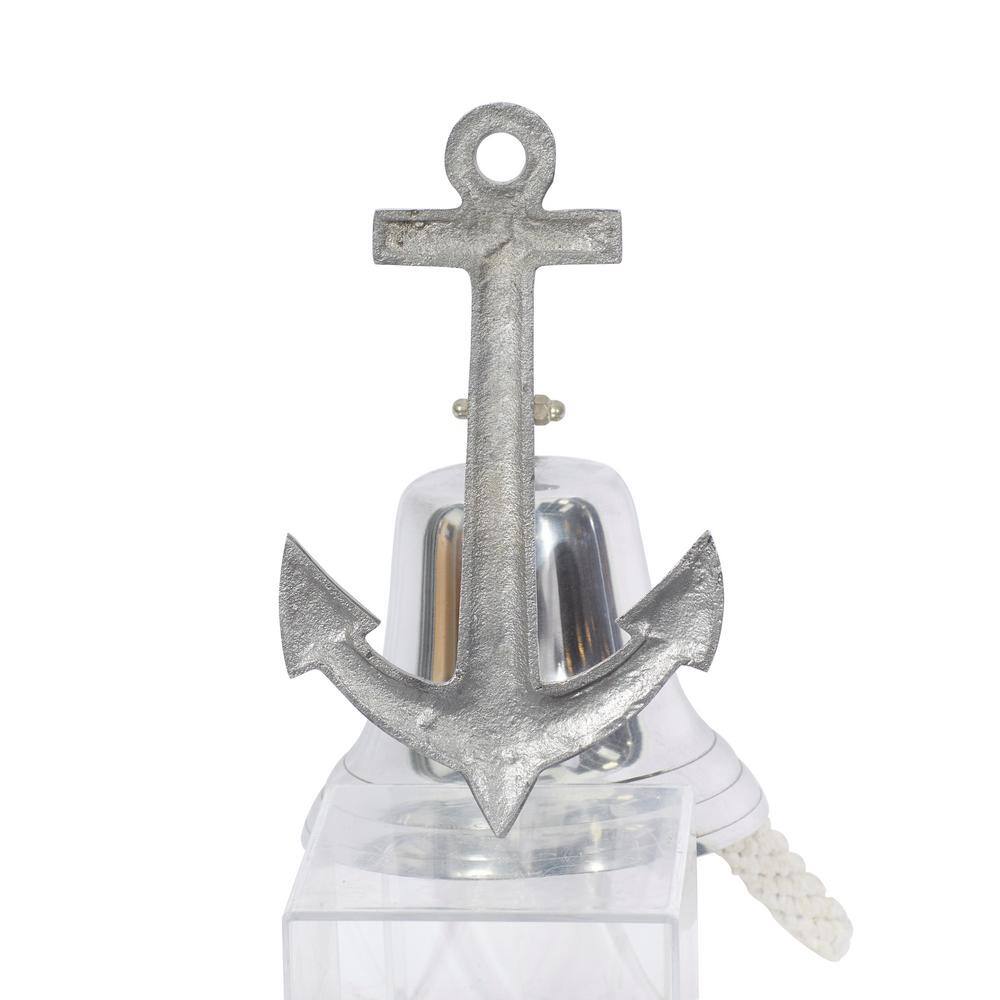 Silver Aluminum Nautical Bell Wall Sculpture with Anchor Backing