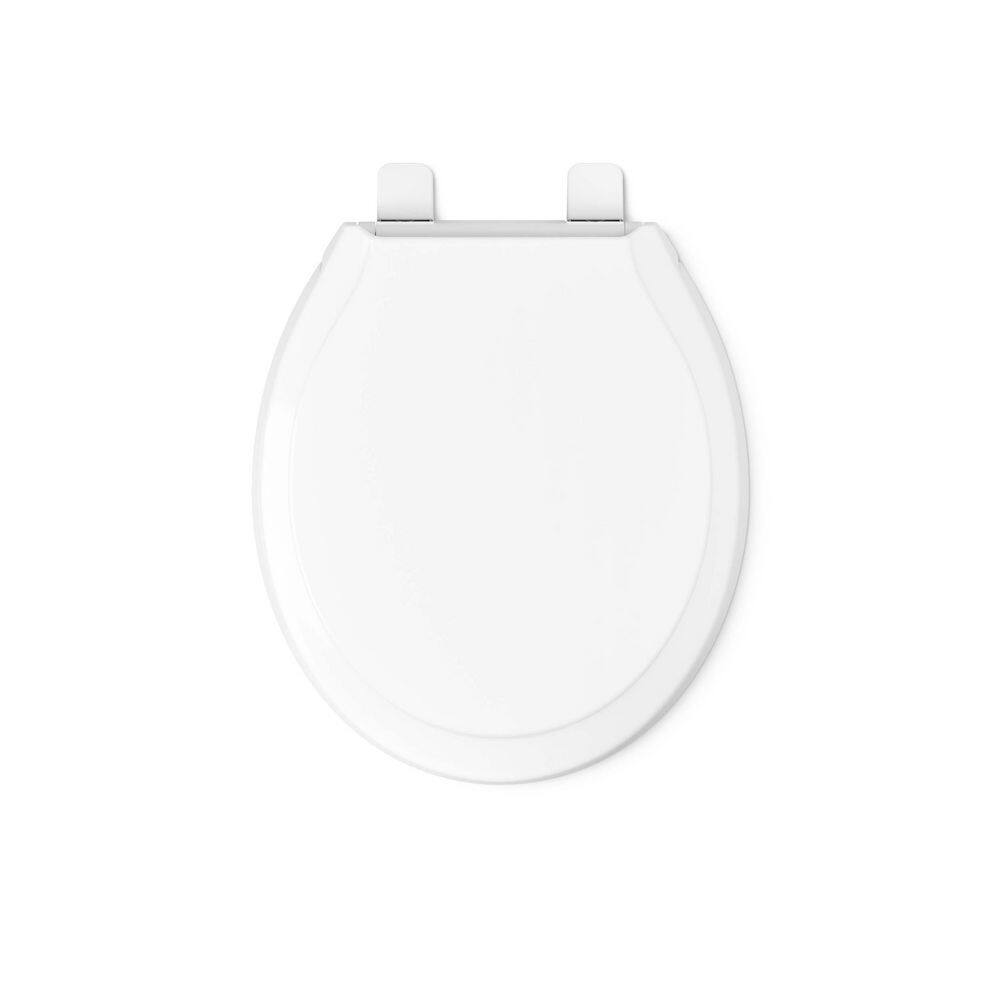 White Plastic Round Quiet-Close Toilet Seat with Grip-Tight Bumpers