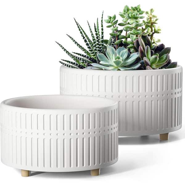 ITOPFOX Modern 8 in. L x 8 in. W x 5 in. H White Ceramic Round Indoor Planter (2-Pack)