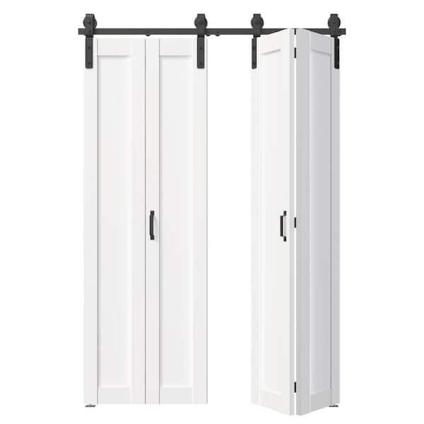 48in x 84in White, 1 Panel Finished, Paneled MDF, Bi-Fold Style Sliding Barn Door with Hardware Kit