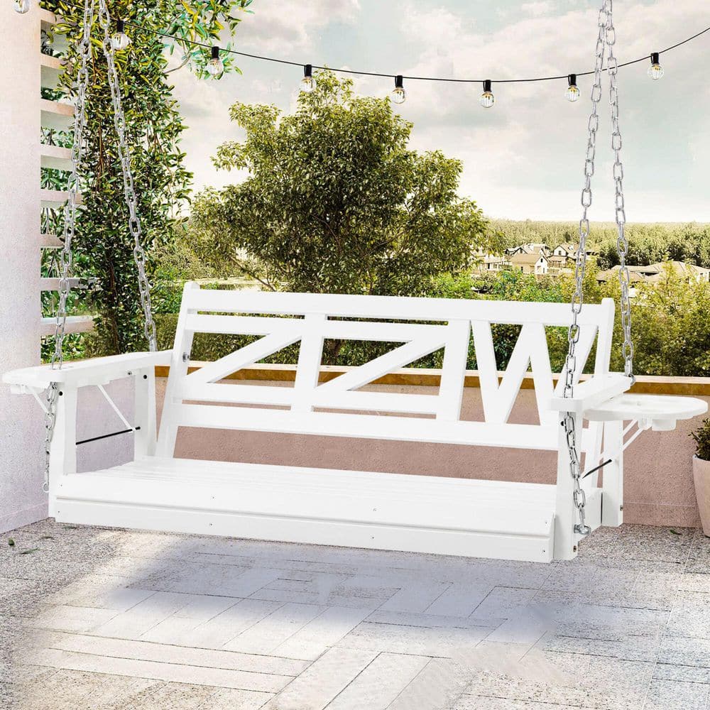 3セット専用ページ 2-Person Wooden White Porch Swing with Hanging Chains and Upgraded