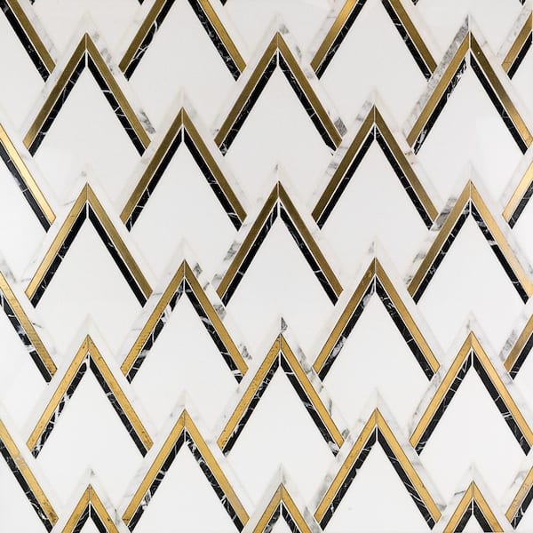 Ivy Hill Tile Ogee Black and Brass 16.92 in. x 13.20 in. Polished Marble Mosaic Wall Tile (1.55 sq. ft./Each)