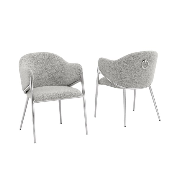 Best Quality Furniture Von Rich Grey Boucle Fabric Side Chair (Set of 2) With Chrome Legs
