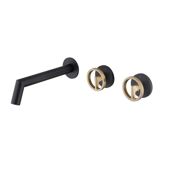 Tomfaucet Industrial Double Handle Wall Mounted Bathroom Sink Faucet in Matte Black