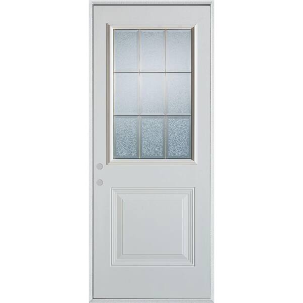 Stanley Doors 36 in. x 80 in. Geometric Clear and Brass 1/2 Lite 1-Panel Painted White Right-Hand Inswing Steel Prehung Front Door