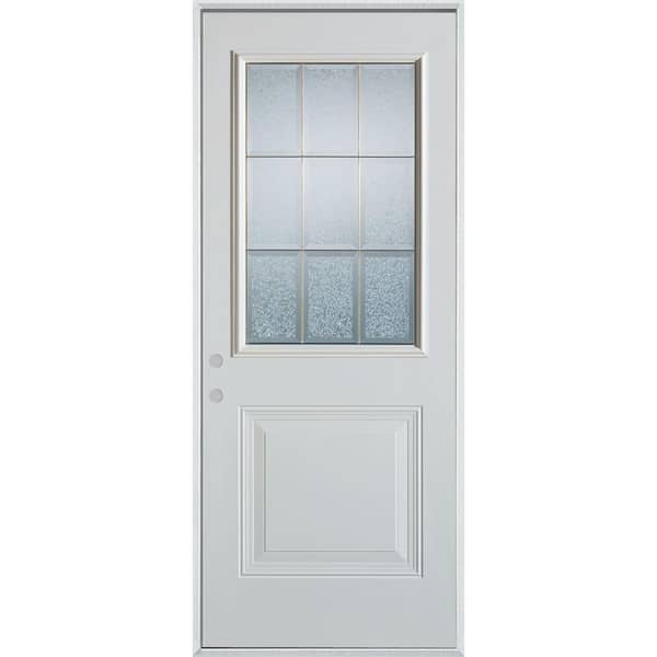 Stanley Doors 36 in. x 80 in. Geometric Glue Chip and Brass 1/2 Lite 1-Panel Painted Right-Hand Inswing Steel Prehung Front Door