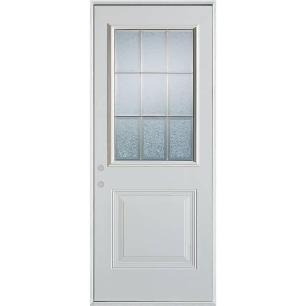 Stanley Doors 32 in. x 80 in. Geometric Glue Chip and Zinc 1/2 Lite 1-Panel Painted Right-Hand Inswing Steel Prehung Front Door
