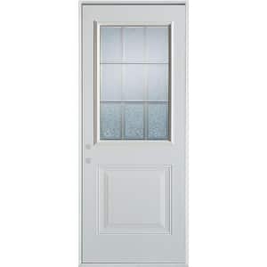 36 in. x 80 in. Geometric Glue Chip and Zinc 1/2 Lite 1-Panel Painted Right-Hand Inswing Steel Prehung Front Door