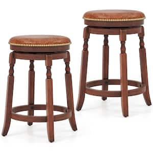 24 in. Walnut Brown Backless Rubber Wood Bar Stool with PU Leather Seat (Set of 2)