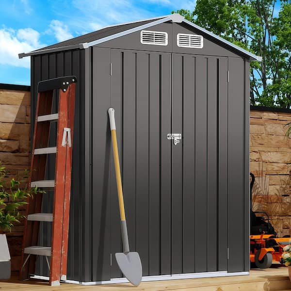5 ft. W x 3 ft. D Metal Shed with Pitched Roof and Lockable Door, Garden Storage sheds in Gray (13 sq. ft. )