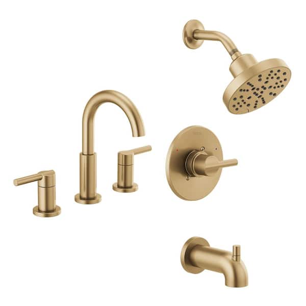 Nicoli 5-Spray Tub and Shower Faucet with J-Spout 8 in. Widespread Double Handle Bathroom Faucet in Champagne Bronze