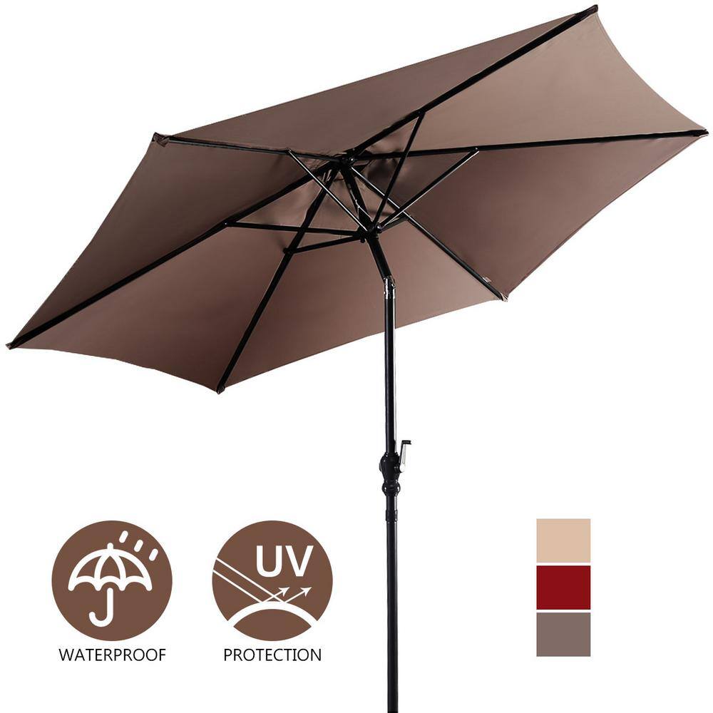 Tan 10ft Hexagon Steel Frame Patio Umbrella with Crank Lift