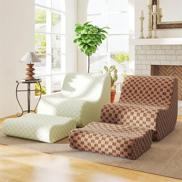 Green Polyester Medium (30-45 in.) Bean Bag Chair with Ottoman High Elasticity Sponge Non-slip Bottom & Velvet Cover