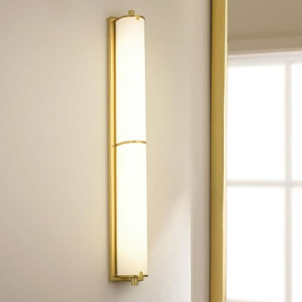 Nore Modern 1-Light 32.5 in. Brushed Gold Linear Wall Sconce with White Acrylic Tube Shade