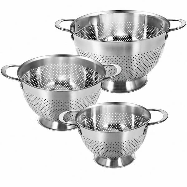 Stainless Steel Colander with Oversized Handles, 1.5/3/5 qt. Nesting, Rust-Resistant and Dishwasher Safe (Set of 3)