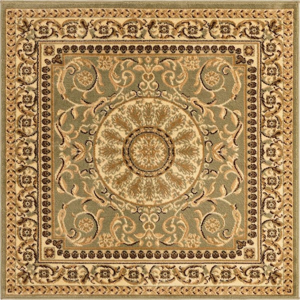 Unique Loom Versailles Napoleon Light Green 4' 0 x 4' 0 Square Rug