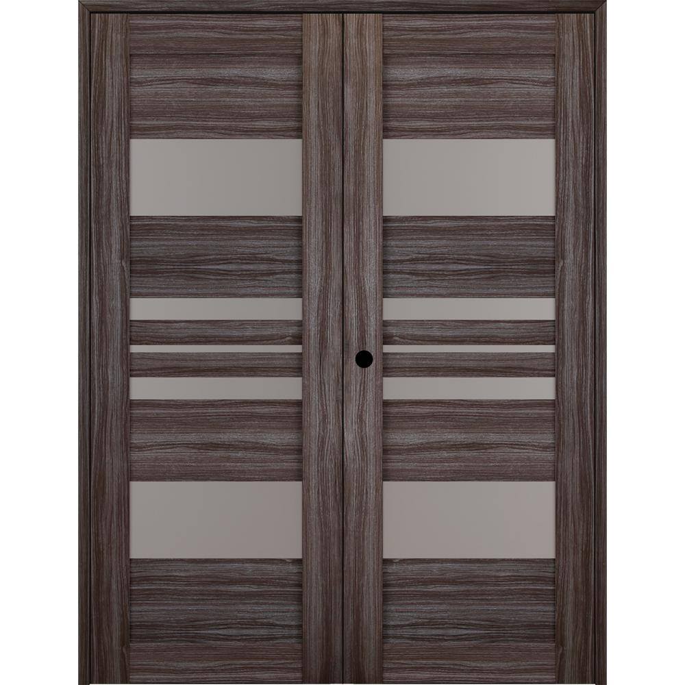 48 in. Brown/Gray Oak Composite Prehung French Door with Frosted Glass