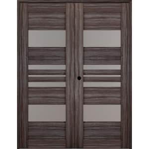 Romi 72 in. x 80 in. Right Hand Active 5-Lite Frosted Glass Gray Oak Wood Composite Double Prehung French Door