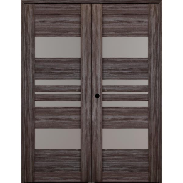 Belldinni Romi 72 in. x 80 in. Right Hand Active 5-Lite Frosted Glass Gray Oak Wood Composite Double Prehung French Door