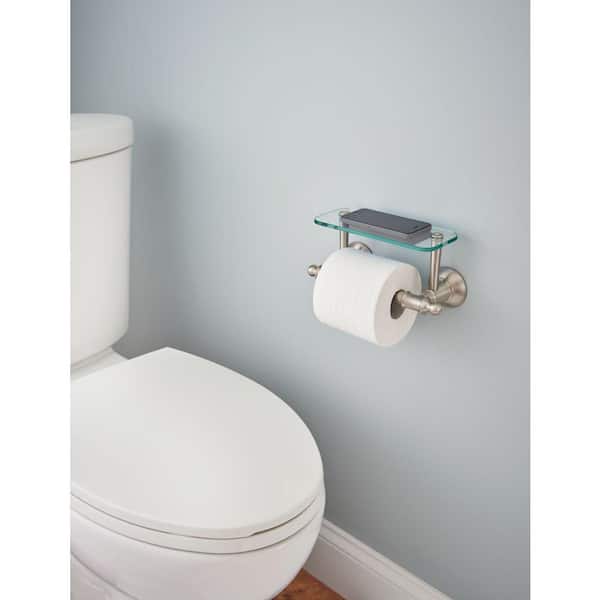 Hospitality Extensions Toilet Paper Holder with Glass Shelf for Phone Bath Hardware Accessory in Brushed Nickel