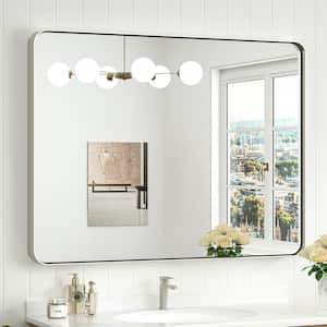 40 in. W. x 30 in. H Modern Rectangular Silver Gray Aluminum Framed Wall Bathroom Vanity Mirror