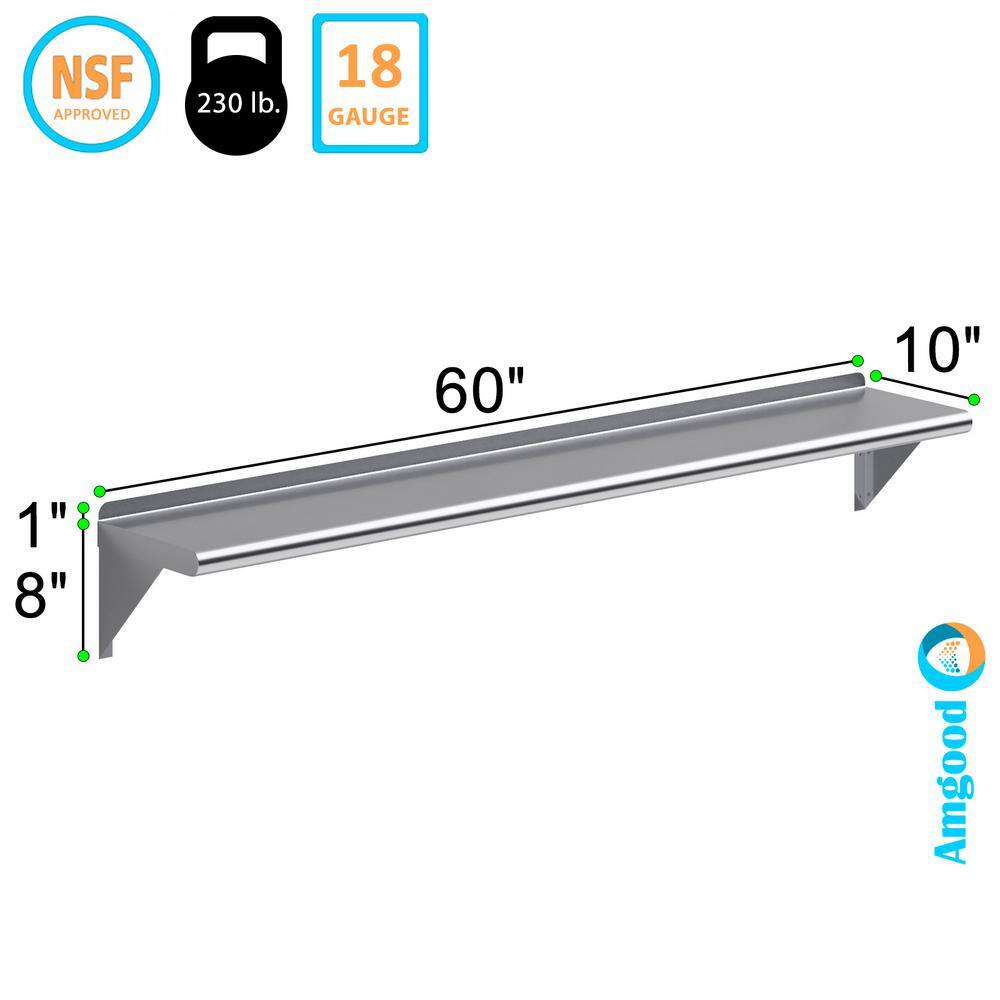 60" Stainless Steel Wall Shelf with Brackets