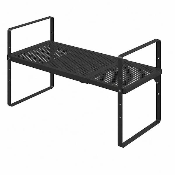Expandable Cabinet Organizer Shelf, Adjustable Width 16.5 to 27.1 in. Stackable, Heavy Duty 80 lbs. Black