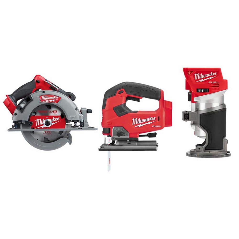 Milwaukee M18 FUEL 18V Lithium-Ion Brushless 7-1/4 in. Cordless Circular Saw/Jigsaw/Compact Router Combo Kit (3-Tool) -  2732-20-2737-20