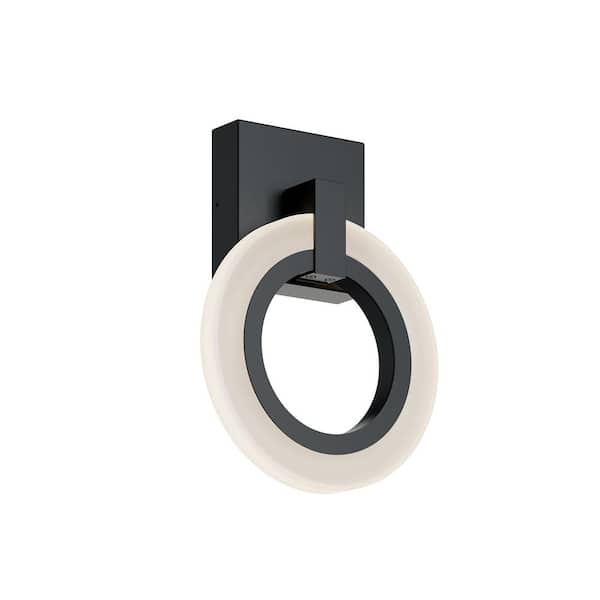 Halo Transitional 1-Light Black Dimmable Wall Sconce with Acrylic Shade