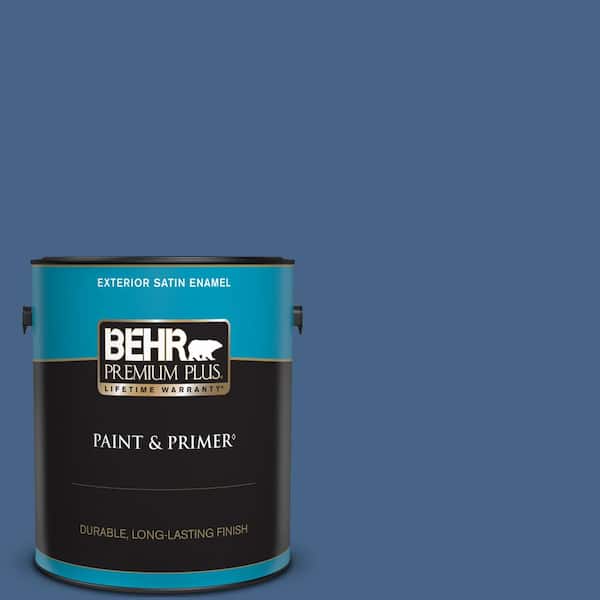 BEHR PREMIUM PLUS 1 gal. #PPU15-04 Mosaic Blue Satin Enamel Exterior Paint & Primer