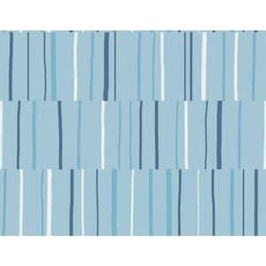60.75 sq. ft. Bluebird and Navy Block Lines Paper Unpasted Wallpaper Roll