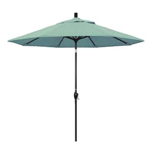 9 ft. Black Aluminum Pole Market Aluminum Ribs Push Tilt Crank Lift Patio Umbrella in Spa Sunbrella
