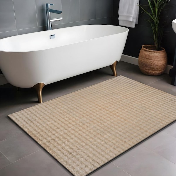 Aurora 2 ft. x 3 ft.  Beige Non-Slip Rubber Back Washable Polyester Checker Indoor Door Mat