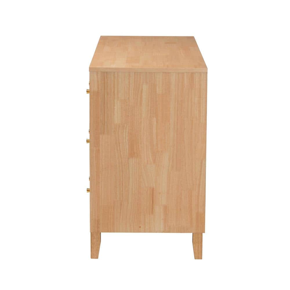 Natural Rubberwood 6-Drawer Honeycomb Dresser with Cone Legs