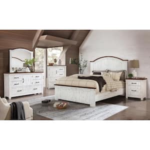Willow Crest Distressed White and Walnut 2-Drawer Nightstand 27.38 in. H x 24 in. W x 17.5 in. D with USB Plug