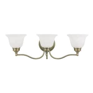 Woodside 24 in. 3-Light Wall Antique Brass Vanity Light Light with Alabaster Glass