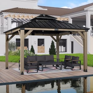 12 ft. x 12 ft. Light Gray Cedar Wood Frame Gazebo with 2-Tier Galvanized Metal Roof