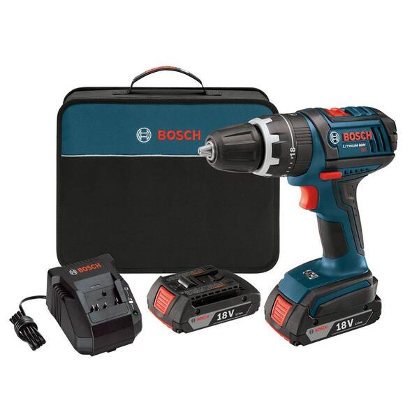 Bosch Factory Reconditioned Lithium-Ion Cordless Variable Speed Hammer Drill/Driver Kit with 2 Batteries, Charger, Hard Case